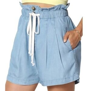 Zenana Paperbag Waist‎ Drawstring Shorts Womens Size Large Blue Lyocell